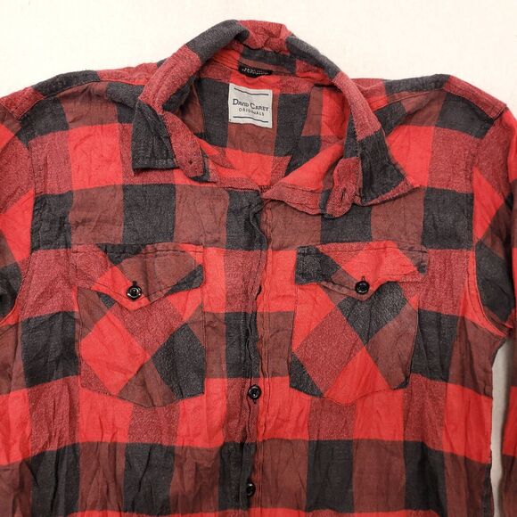 David Carey Buffalo Check Flannel Casual Button Up Shirt Mens Size Medium M Red - Picture 1 of 10